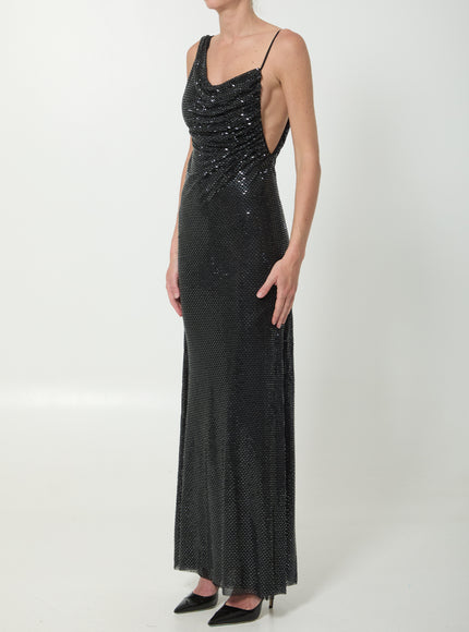 Self Portrait Black Rhinestones Draped Maxi Dress