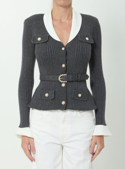 Self Portrait Ribbed Knit Cargidan Grey