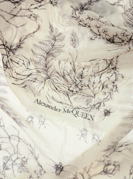 Alexander Mcqueen Wool Stole with Botanical Print