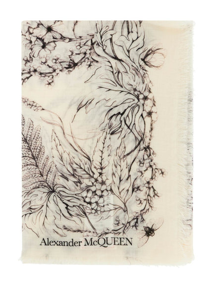 Alexander Mcqueen Wool Stole with Botanical Print