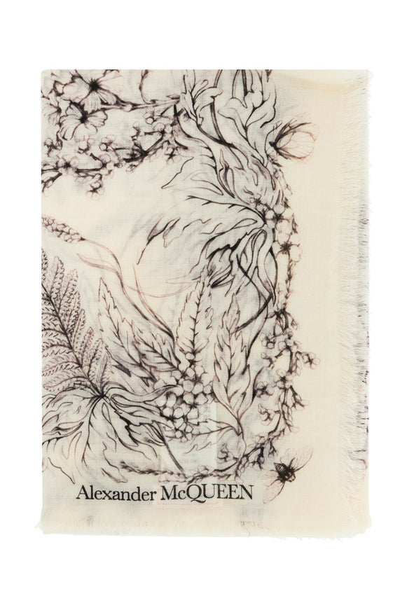 Alexander Mcqueen Wool Stole with Botanical Print