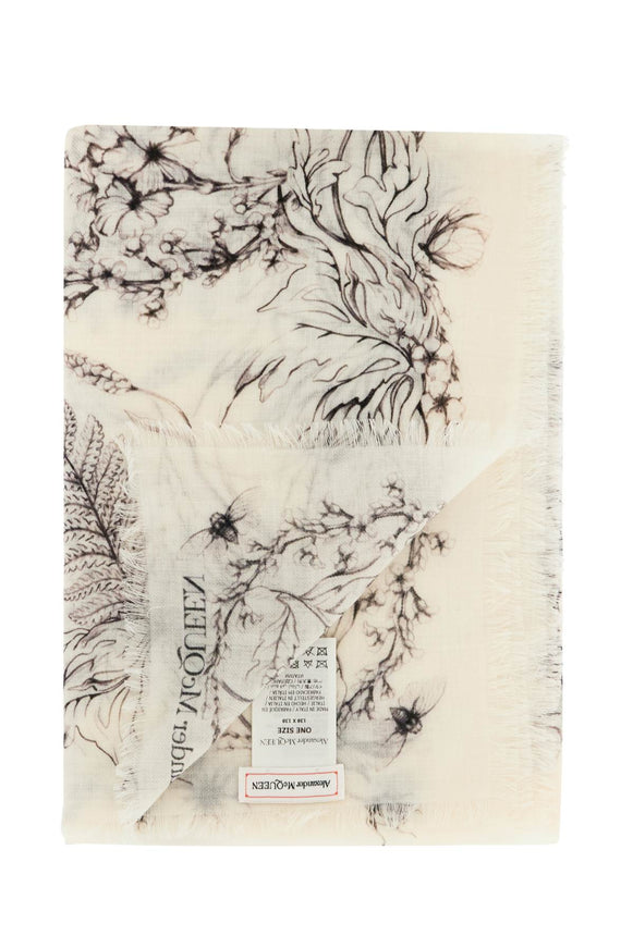 Alexander Mcqueen Wool Stole with Botanical Print