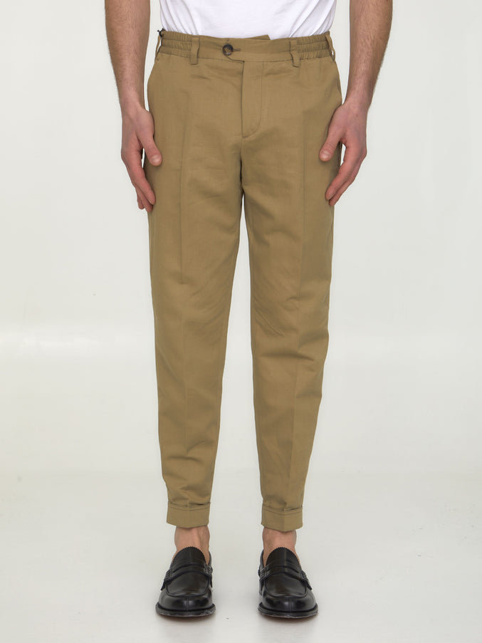 Pt Torino Cotton And Linen Trousers Beige