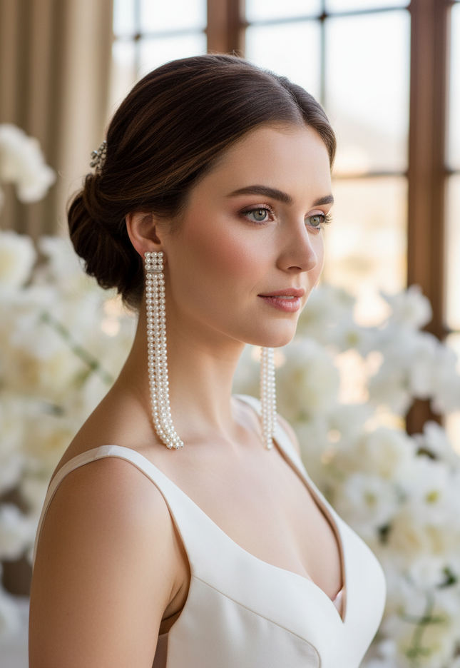 Silver & Pearl Drop Bridal Earrings