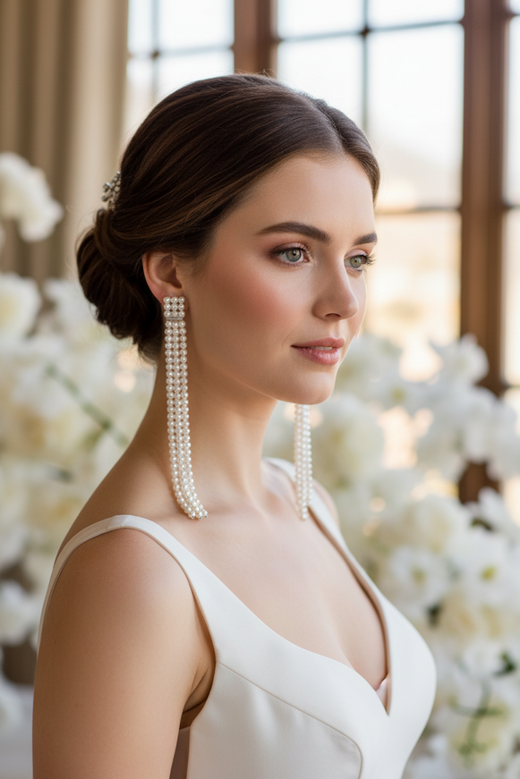 Silver & Pearl Drop Bridal Earrings