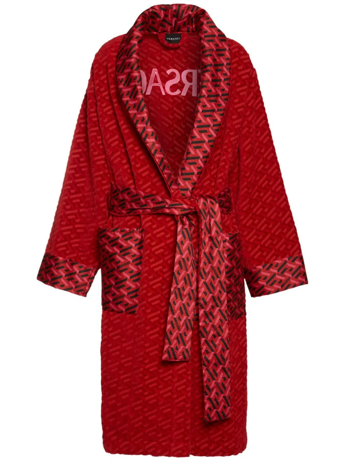 Versace Unisex La Greca Monogram Belted Bathrobe