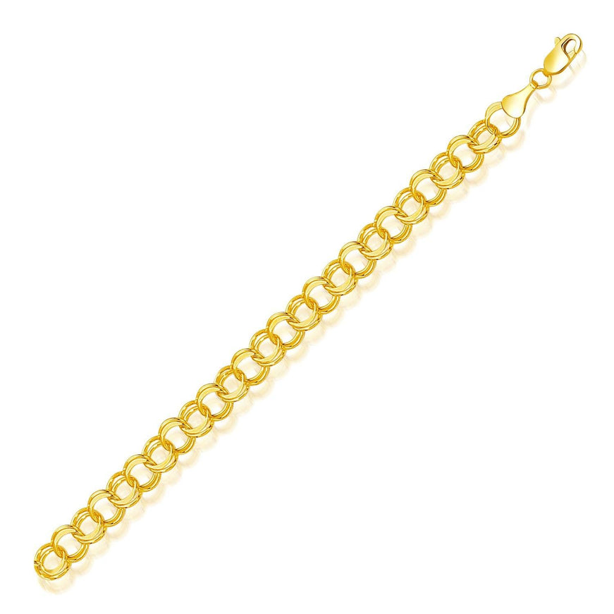 8.0 mm 14k Yellow Gold Solid Double Link Charm Bracelet - Ellie Belle