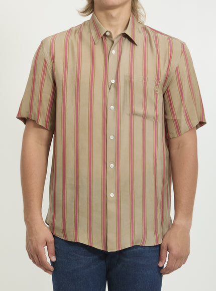Saint Laurent Striped Cassandre Shirt Beige