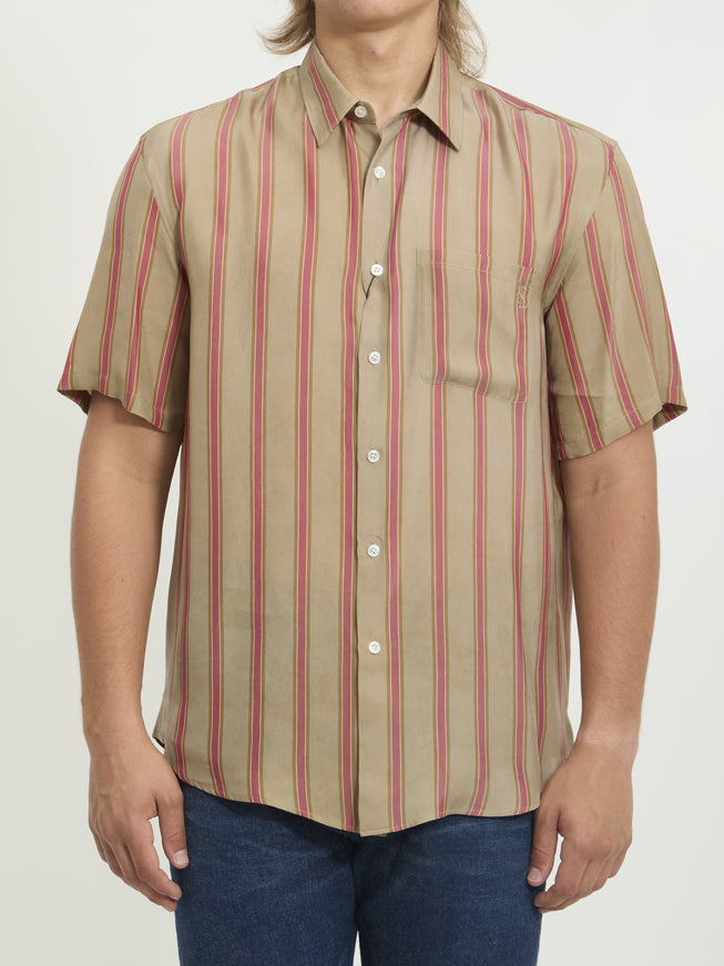 Saint Laurent Striped Cassandre Shirt Beige