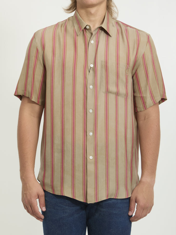 Saint Laurent Striped Cassandre Shirt Beige