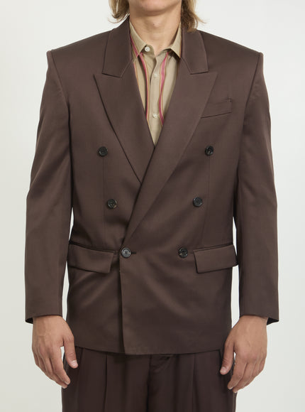Saint Laurent Double-breasted Silk Satin Jacket Brown