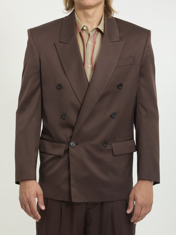 Saint Laurent Double-breasted Silk Satin Jacket Brown
