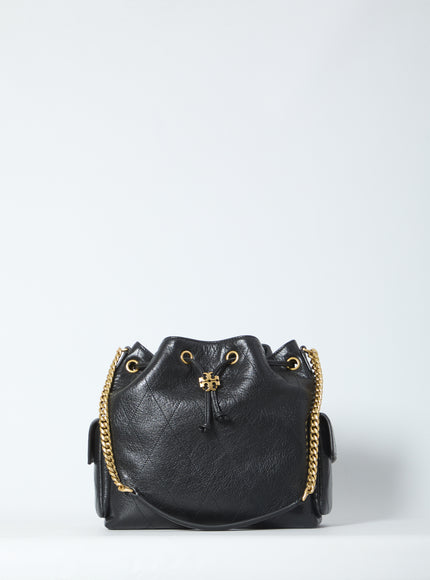 Tory Burch Charlie Quilted Drawstring Bag QT Black