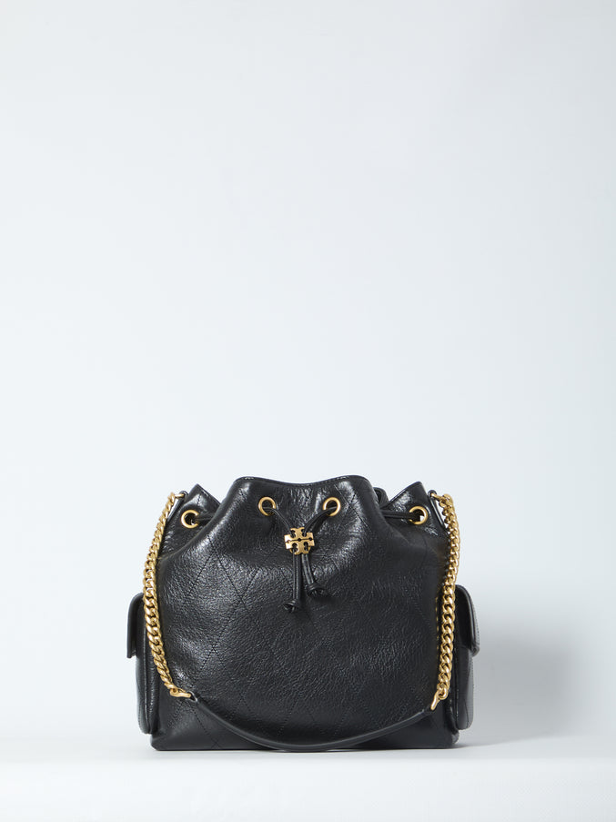 Tory Burch Charlie Quilted Drawstring Bag QT Black