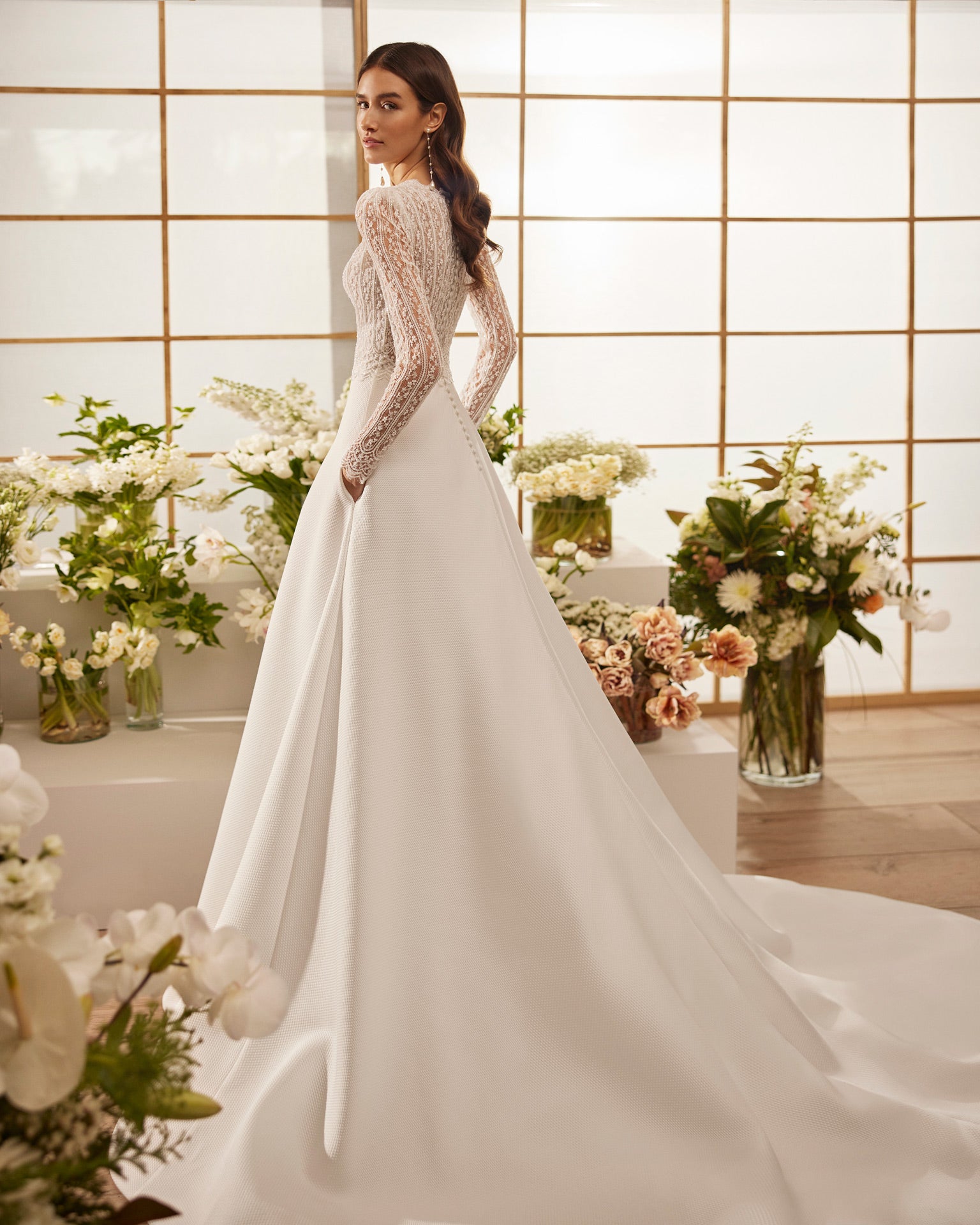 couture lace wedding dress Rosa Clar Couture Marea Long Sleeve Lace Wedding Dress, US 30 / Ivory