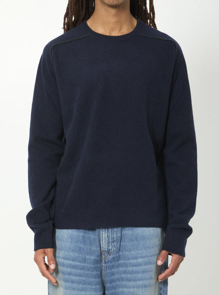 Maison Margiela Virgin Wool Crewneck Sweater Blue