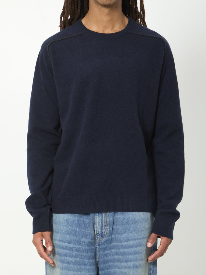 Maison Margiela Virgin Wool Crewneck Sweater Blue