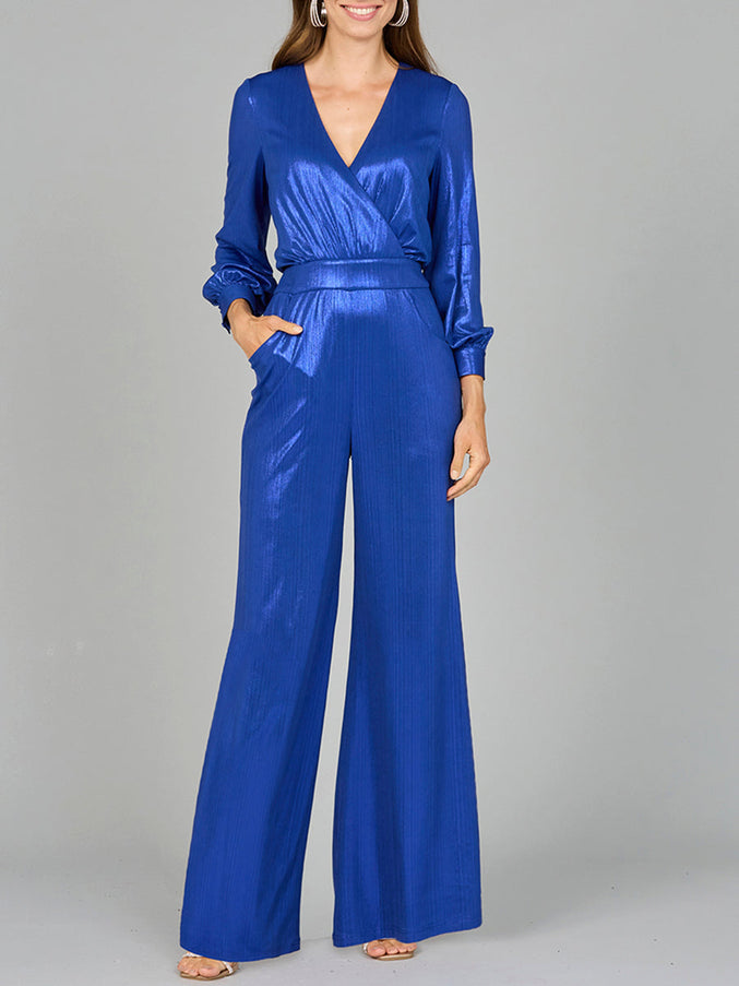 Lara New York 8121 Metallic Shimmer Jumpsuit with Pockets