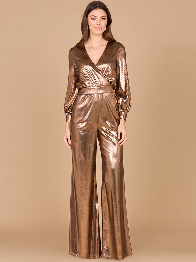 Lara New York 8121 Metallic Shimmer Jumpsuit with Pockets Bronze