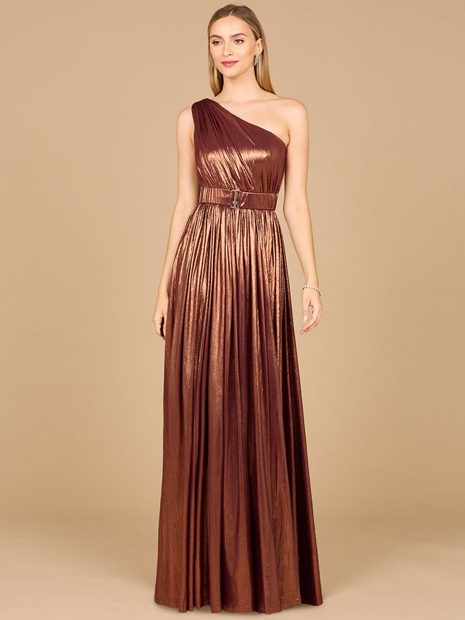 One Shoulder Metallic Dress - OUTLET Brown