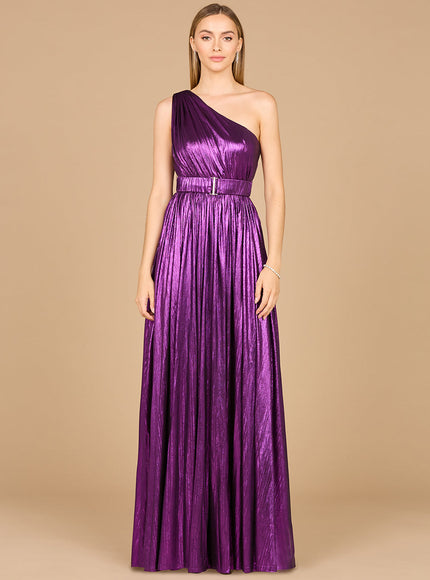 One Shoulder Metallic Dress - OUTLET Purple