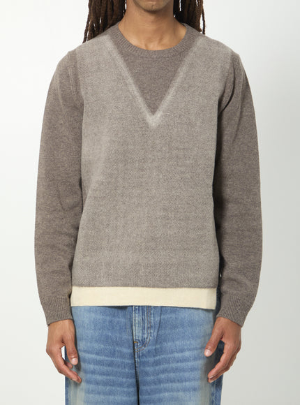 Maison Margiela Virgin Wool Crewneck Sweater In Fused Knit Brown
