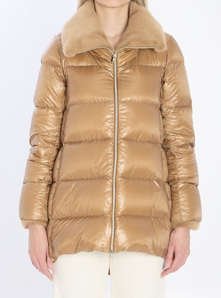 Herno Light Puffer With Collar Fur Beige