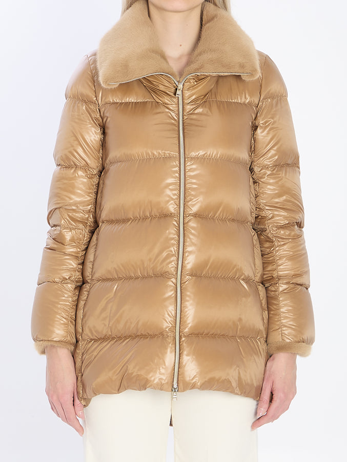 Herno Light Puffer With Collar Fur Beige