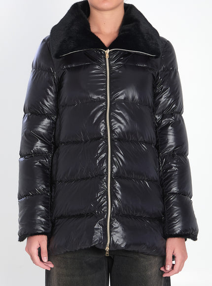 Herno Light Puffer With Collar Fur Black