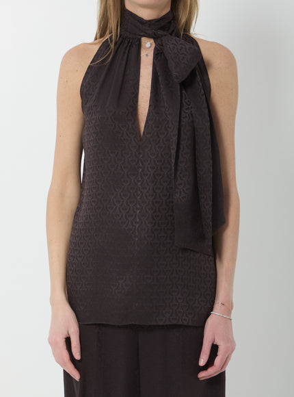 Gucci Silk Jacquard Top With Horsebit Brown