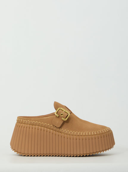 Chloe Nama Platform Mules Brown