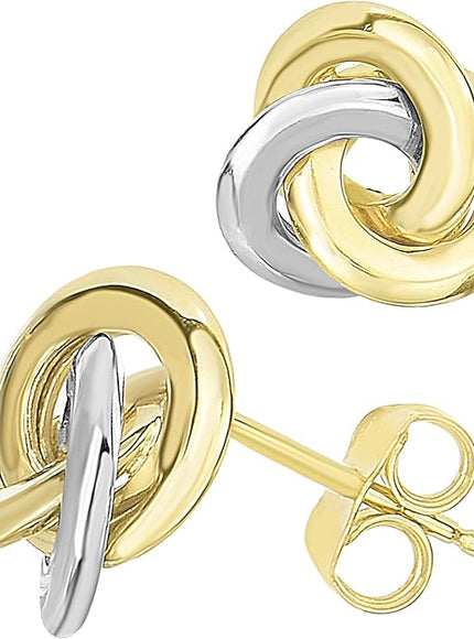 14k Two-Tone Gold Shiny Intertwined Love-Knot Earrings