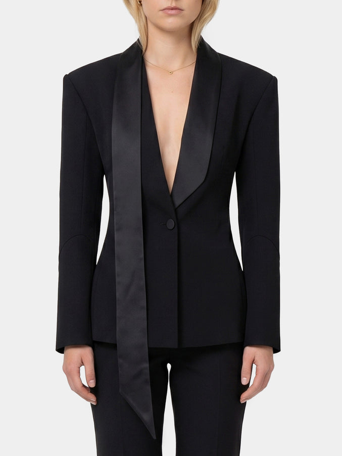 The Attico Single-breasted Tuxedo Jacket Black