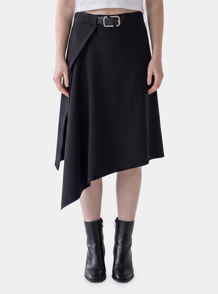The Attico Asymmetric Midi Skirt With Belt Black