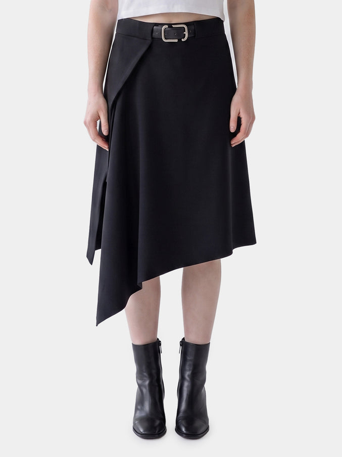 The Attico Asymmetric Midi Skirt With Belt Black
