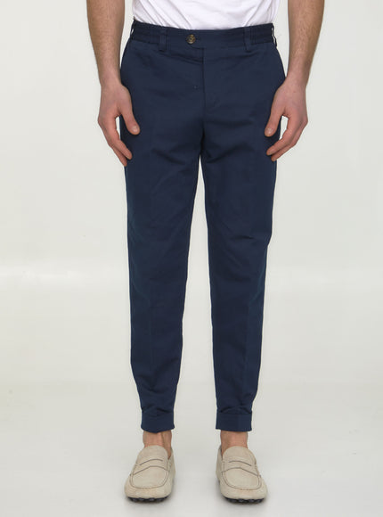 Pt Torino Cotton And Linen Trousers Blue