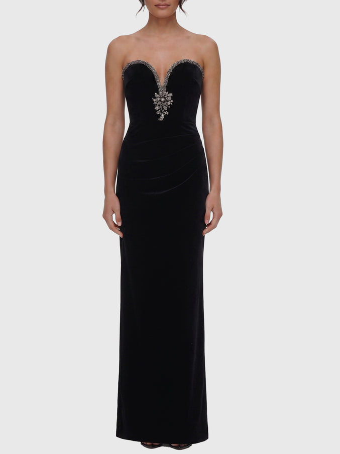 Self Portrait Maxi Velvet Dress Black