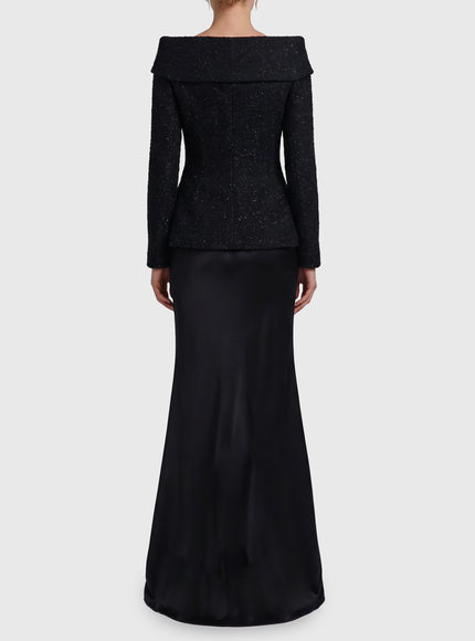 Self Portrait Metallic Bouclé Satin Maxi Dress