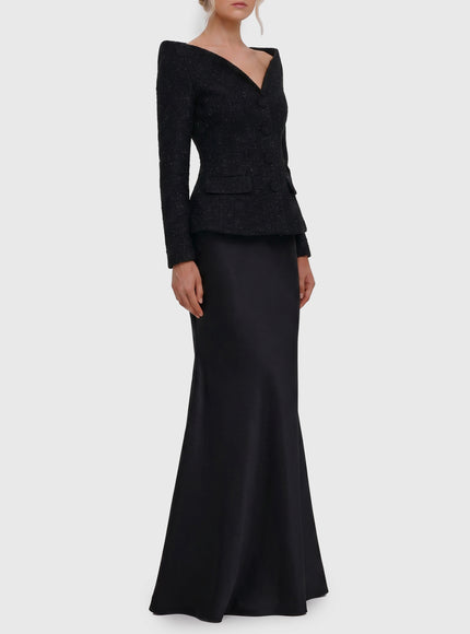 Self Portrait Metallic Bouclé Satin Maxi Dress