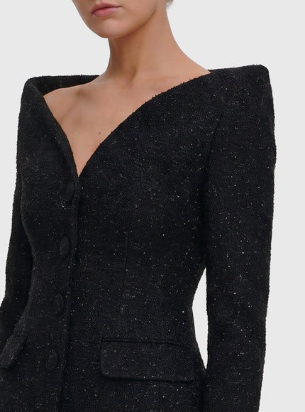 Self Portrait Metallic Bouclé Satin Maxi Dress