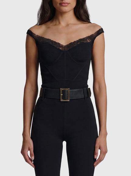 Self Portrait Black Knit Top Black