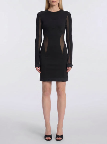 The Attico Mini Dress With Tulle Inserts Black
