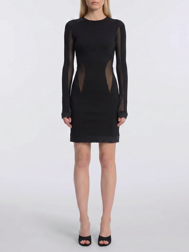 The Attico Mini Dress With Tulle Inserts Black
