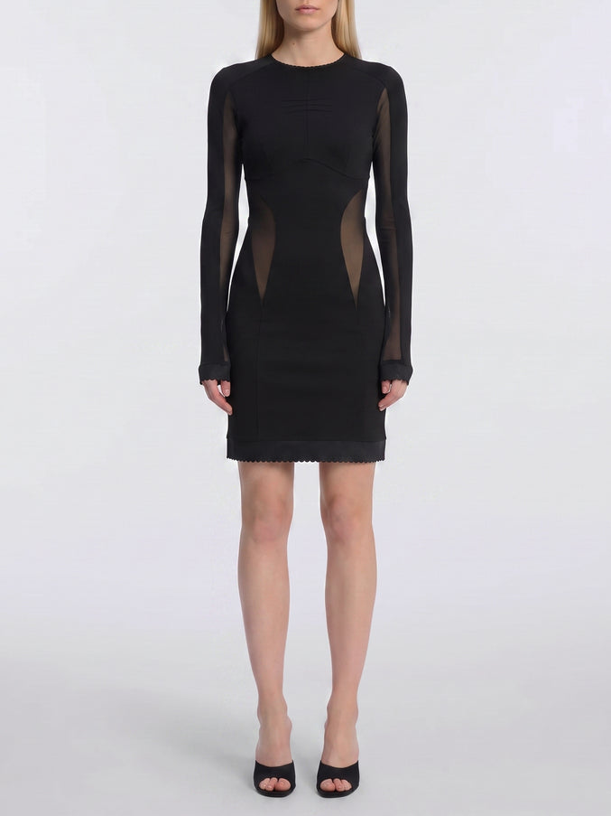 The Attico Mini Dress With Tulle Inserts Black