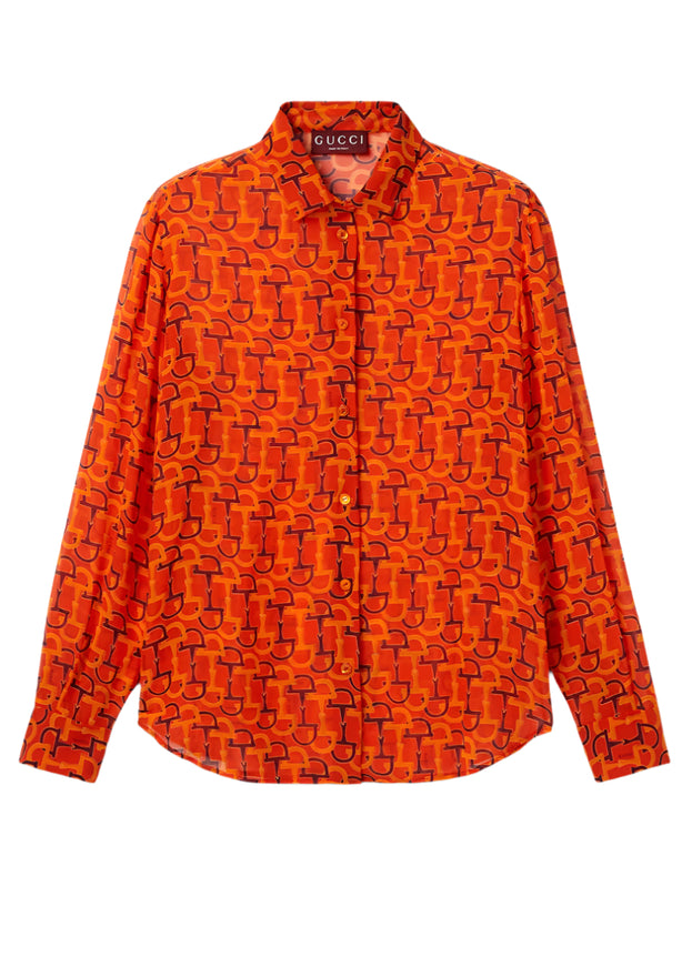 Gucci Printed Silk Blouse In Orange