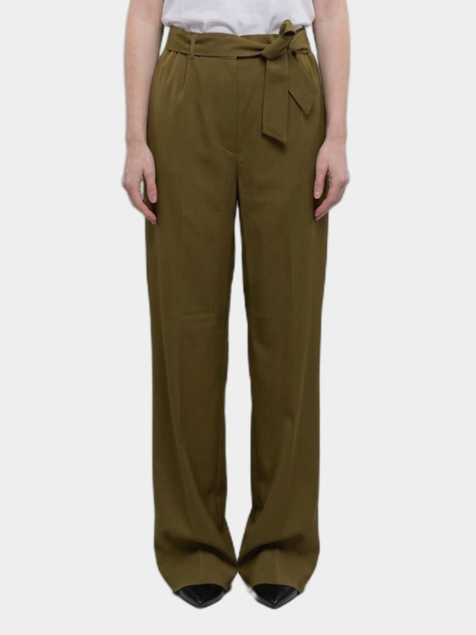 Max Mara Editto Wool Trousers With Belt Green