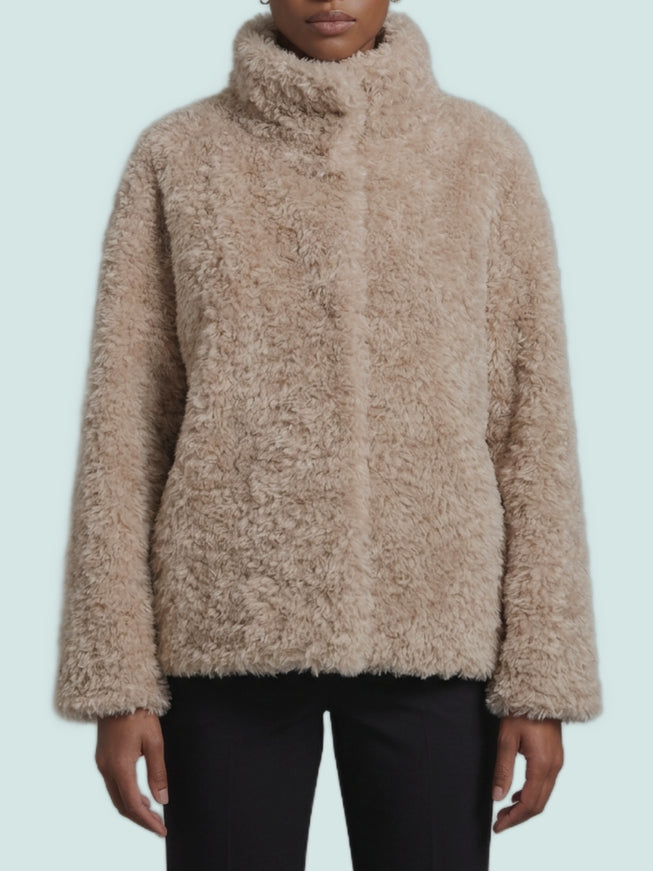 Herno Short Faux Fur Coat Beige