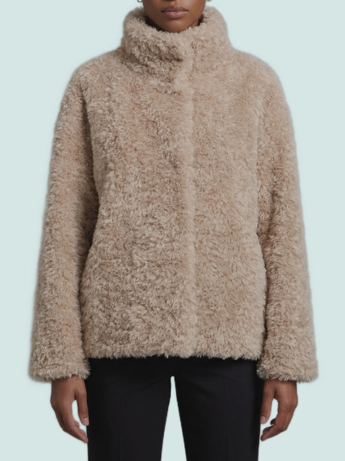 Herno Short Faux Fur Coat Beige
