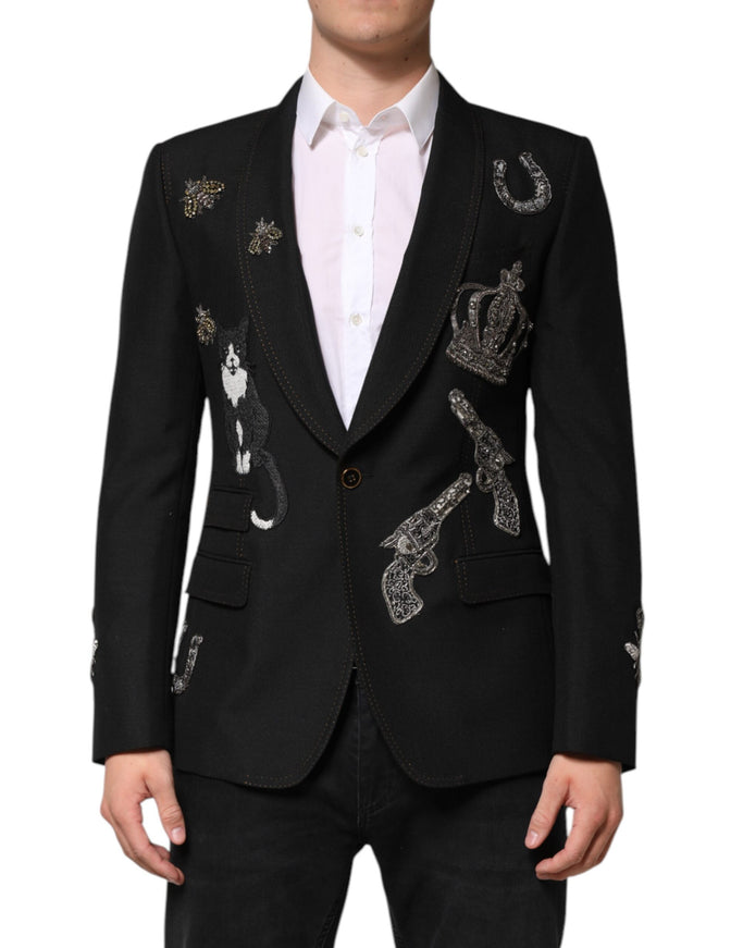 Dolce & Gabbana Black Bee-Crown Embellished Blazer