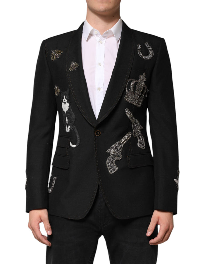 Dolce & Gabbana Black Bee-Crown Embellished Blazer